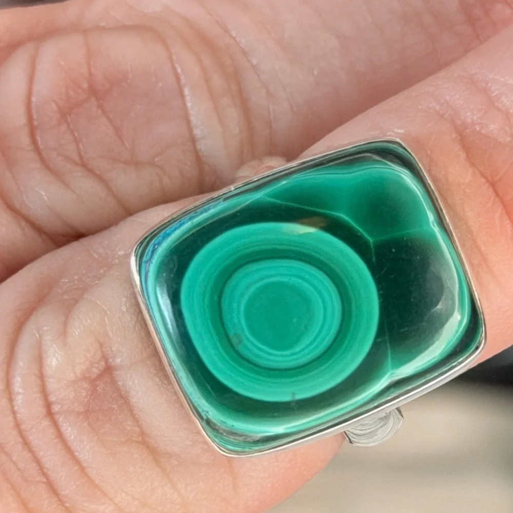 Congo Malachite Ring • Solid 925 Sterling Silver • Size 6